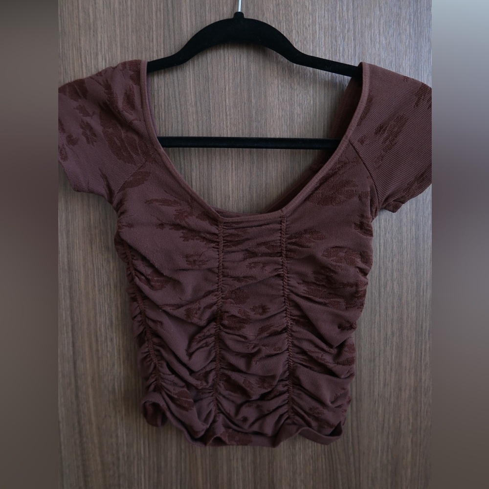 Free People Ruched Scoop Neck Crop Top in Brown